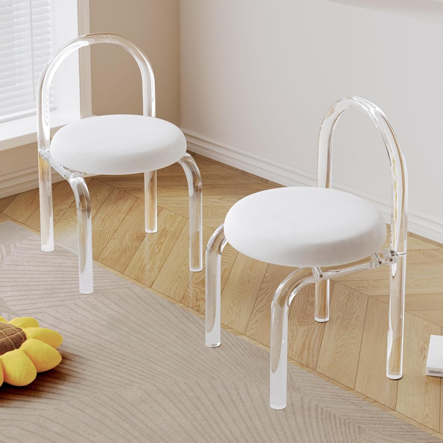 Acrylic Transparent Modern Chair Transparent Fluid Style, Bedroom Makeup Chair, Casual Light Luxury Dining Chair, Weight Capacity 330Lb Clear