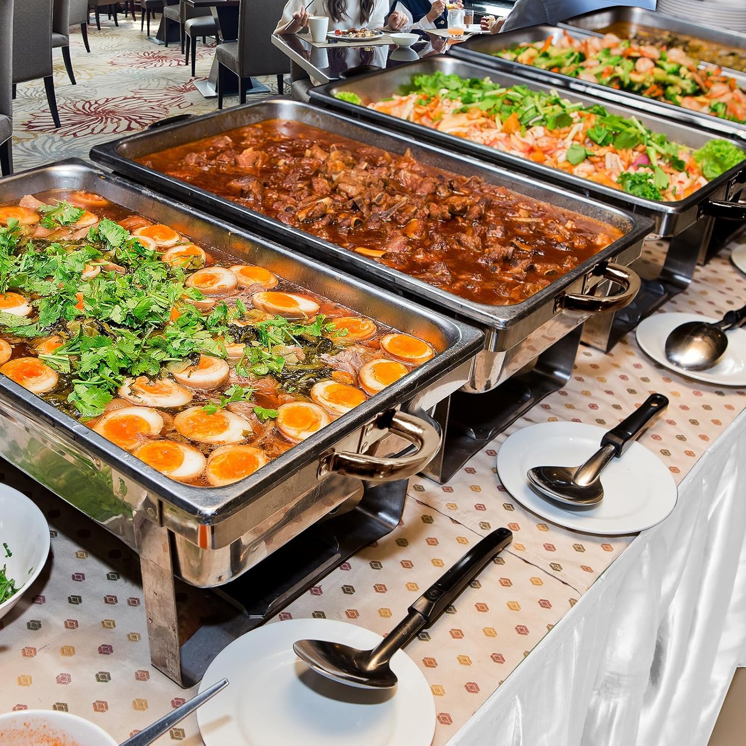 8 Qt 4 Pack Full Size Stainless Steel Chafing Dishes Buffet Set, Silver Rectangular Catering Chafer Warmer Set with Trays Pan Lid Folding Frame Stand for Kitchen Party Banquet Dining