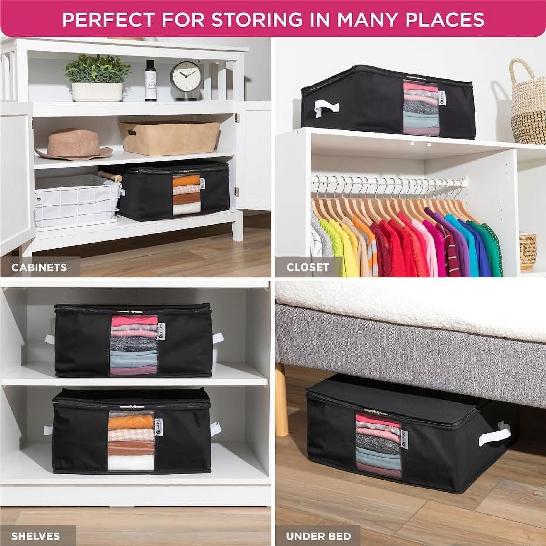 Moisture, Dirt &amp; Dust – Set of 2 Underbed Storage Bags for Clothes, Cashmere Sweaters, Bedding &amp; More - Underbed Storage - Black, Cedar Clothes Storage Bag Organizer – Protects from Moths