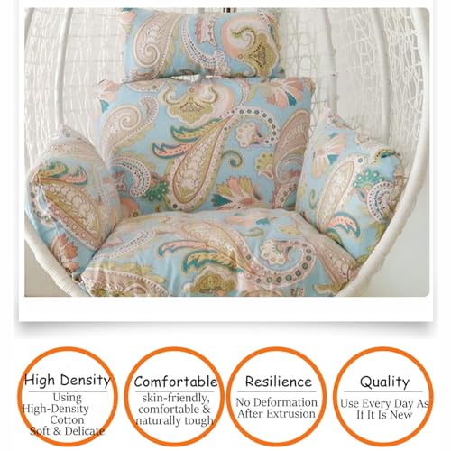 Swing Egg Chair Cushion with Adjustable Pillow, Swing Chair Cushion Replacement, Thicken Patio Hanging Egg Chair Pad with Headrest for Hanging Egg Chair Swing(ONLY Cushion)