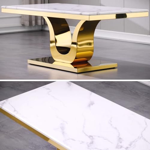 Modern Coffee Table, White and Silver Rectangle Living Room Tea Table, 48" Silver Coffee Table for Living Room, Guest Hall, Reception Room