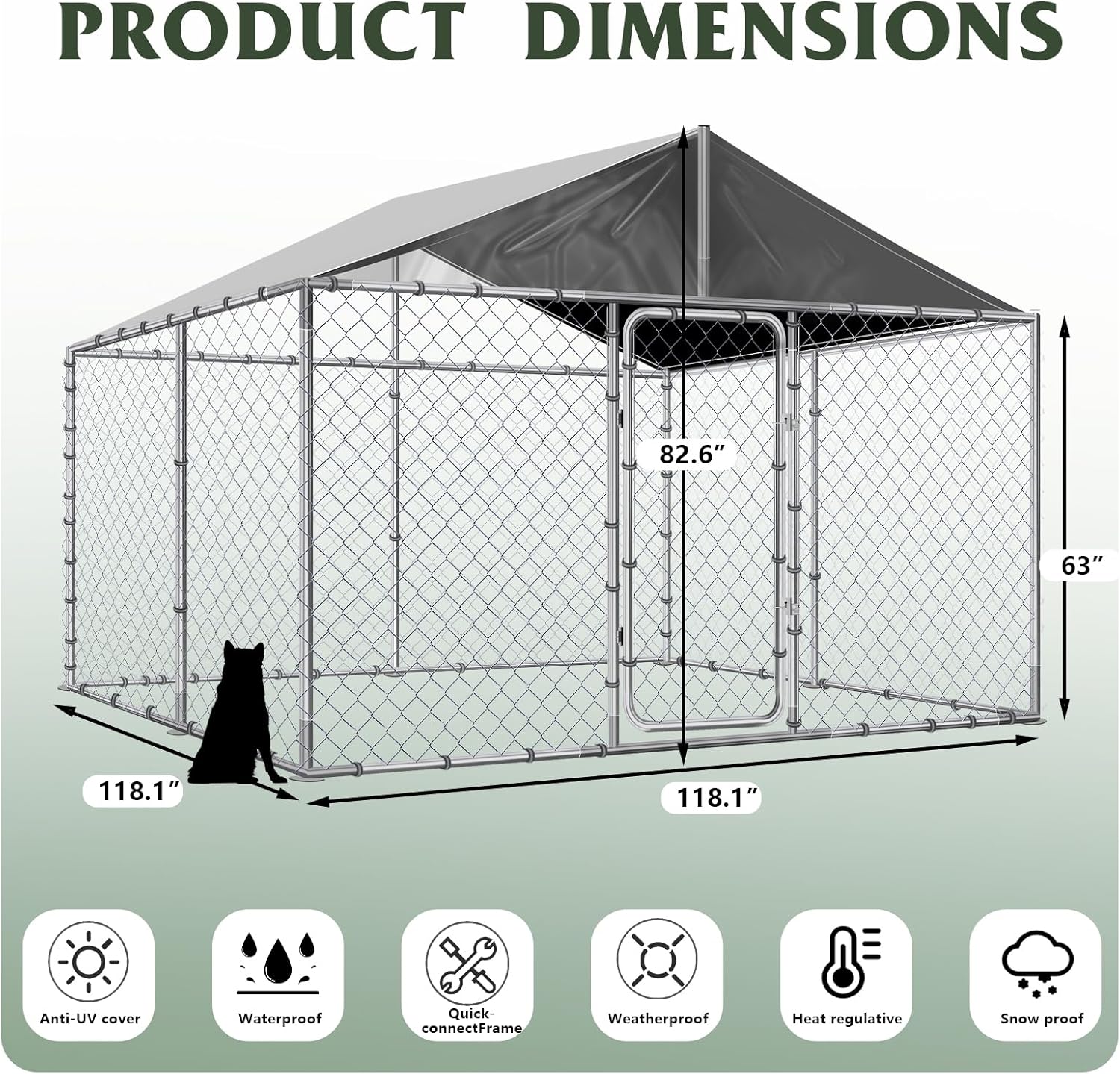 Outside Dog Kennel with Roof, 10x10x7FT Large Outdoor Dog Kennel Heavy Duty Dog Cage Run Playpen Pen with Secure Lock, Water&UV-Resistant Proof