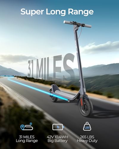 MEGAWHEELS Electric Scooter,500W Electric Scooter for Adults,31 Miles Range,10in Pneumatic Tires,10.4AH Battery,15.5 mph Speed,Escooter Smart APP Control for Commuting, Outdoor, Short Travel UL2272