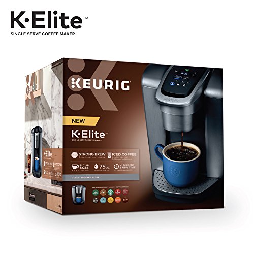 Keurig K-Elite Single Serve K-Cup Pod Coffee Maker, with Strength and Temperature Control, Iced Coffee Capability, 8 to 12oz Brew Size, Programmable, Brushed Slate