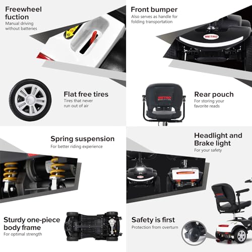 Folding Mobility Scooter for Seniors 4 Wheel Scooter for Adults Electric Medical Scooter Compact for Travel - Electric Powered Wheelchair Device - Compact Heavy Duty Mobile (Black)