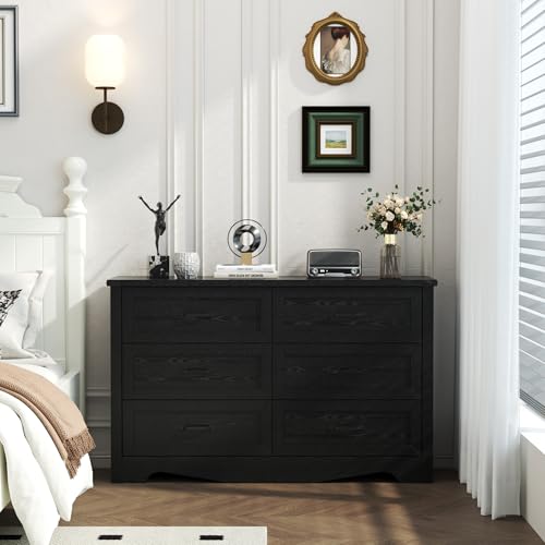 Dresser for Bedroom with 6 Drawers, Modern Wide Wooden Closet Dresser Chest Storage Organizer for Living Room Entryway Home Office (White)
