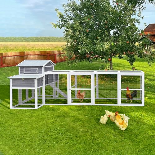 3-Tier Large Wooden Chicken Coop for 8-10 Chickens,Outdoor Walk-in Chicken Coop House with Run&Nesting Boxes,Hen House Poultry Pet Habitat Hutch Cage W/Pull Out Trays&Wire Fencing(95"×80"×83")