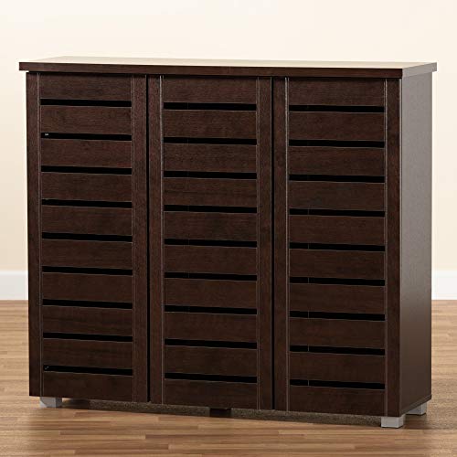 Baxton Studio Adalwin 3-Door Shoe Storage Cabinet, Dark Brown (118-6517-HiT)