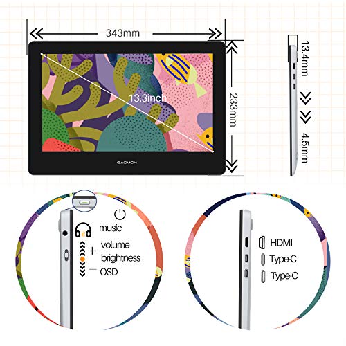 GAOMON PD1320 13.3 Inch Drawing Pen Display (Alice Blue) Full-Laminated Screen 86% NTSC with Headphone Jack Graphic Drawing Monitor for Digital Drawing Beginner & Professionals.
