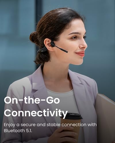 SHOKZ OpenComm2 Open-Ear Bone Conduction Headphones, Wireless Bluetooth Computer Headsets with Noise Canceling Mic and Mute Botton for Work, Call, Meeting, 16 Hours Talk Time for Mobile & PC