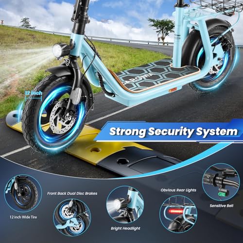 Caroma Peak 800W/1200W Electric Scooter Adults, 30 Miles Max Range, Foldable Electric Scooter with Seat, Front Suspension, Detachable Large Basket,Commuter E-Scooter for Adult and Teens