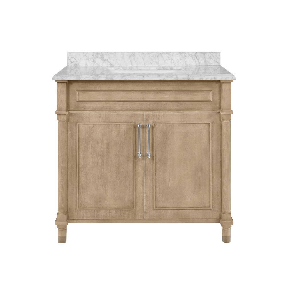 Home Decorators Collection Aberdeen 36 in. x 22 in. D Bath Vanity in Antique Oak with Carrara Marble Vanity Top in White with Wh