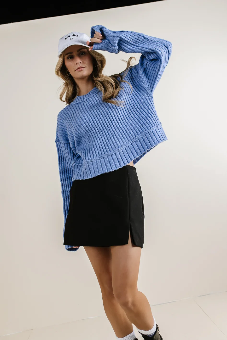 Daniela Ribbed Sweater in Blue - FINAL SALE