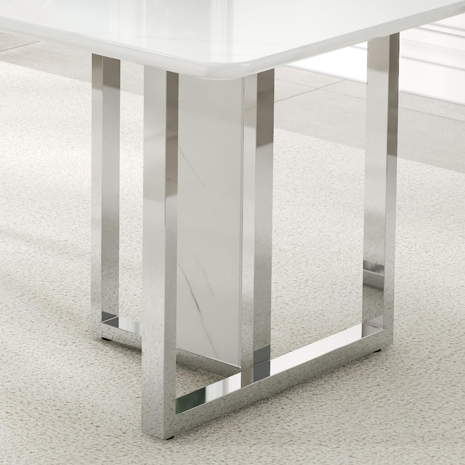 79 Inch Faux Marble Dining Table, White Rectangular Kitchen Dining Table, 1.8 Inch Thick Mid Century Modern Dining Table, Luxury Dining Table for Living Room Kitchen, Office