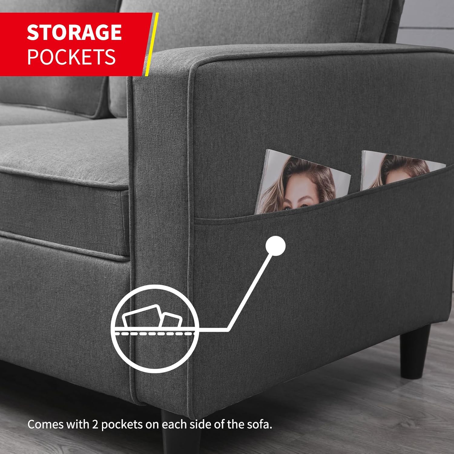 3 Piece Sofa Set Living Room Furniture Sets, Convertible Sectional Sofa Couch with Storage Ottoman, Modular Sectional Couch for Living Room,3-Seat Sofa +Ottoman+Loveseat+ Armchair (Dark Gray)