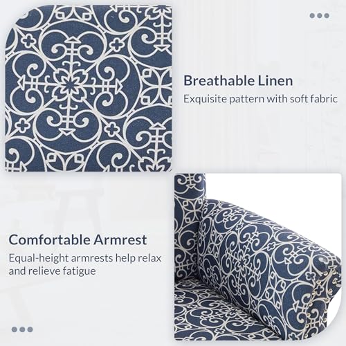 BELLEZE Upholstered Wingback Accent Chair, Fabric Armchair Club Chair, Nailhead Trim High Back Patterned Corner Chair for Living Room Bedroom - Rosette (Navy Blue/White)