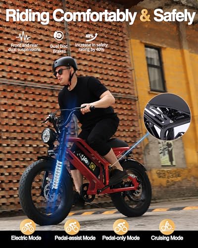 Electric Bike for Adults-1500W Peak Motor 20" Fat Tires 28MPH(Unlock to 35MPH) EBike Moped, 624-1248Wh Removable Battery Bicycle, with Dual Suspension & Brakes Motorcycle, 7-Speed,Spark