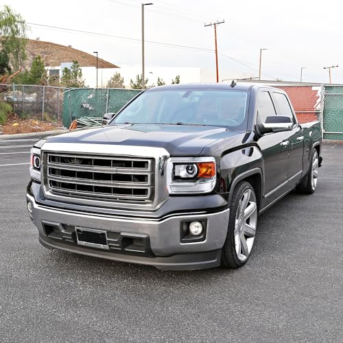 SPEC-D TUNING Black Housing Clear Lens Halo Projector Headlights w/LED Compatible with 2007-2013 Chevy Silverado 1500, 2007-2014 Chevy Silverado 2500HD/3500HD, Left + Right Pair Headlamps Assembly
