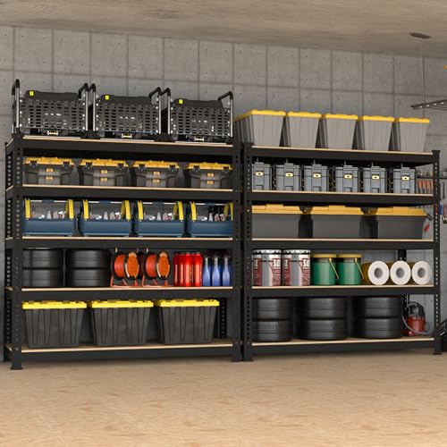 5 Tier Garage Storage Shelves - 32" W x 16" D x 63" H Adjustable Heavy Duty Metal Shelving Unit, Garage Shelving Utility Storage Rack for Basement, Pantry, Kitchen, Black, 2 PCS