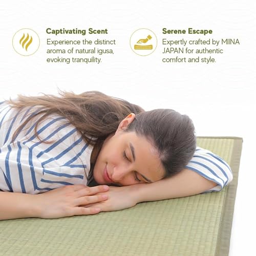 MIINA Japanese Traditional Tatami Mattress, Igusa (Rush Grass) Tatami Mat, Floor Mattress, Japanese Floor Mattress,Japanese Futon, 71"x 78", King Size