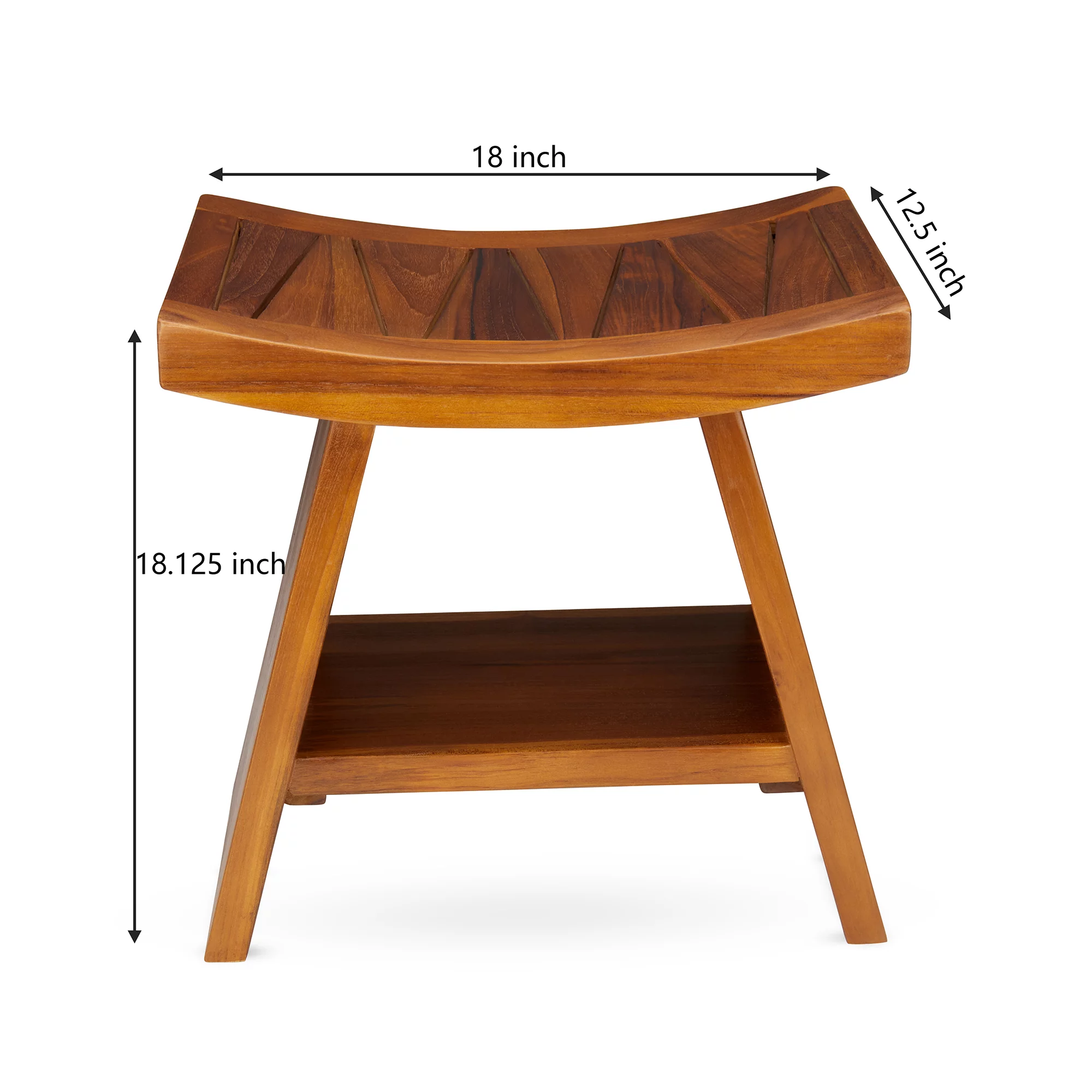 TeakCraft Teak Shower Stool with Shelf  Water Resistant, Non-Slip Premium Indonesian Teak Wood Bath Seat Bench for Shower  Fully Assembled Wood Spa Bath Organizer Seat with Leveling Feet, The Randi