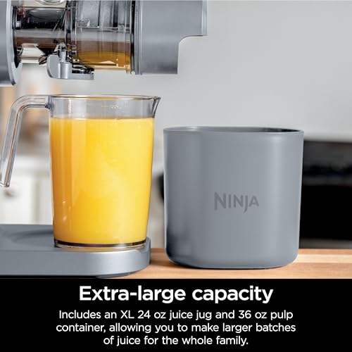 Ninja NeverClog Cold Press Juicer, Powerful Slow Juicer with Total Pulp Control, Countertop, Electric, 2 Pulp Functions, Dishwasher Safe, 2nd Generation, Charcoal, JC151