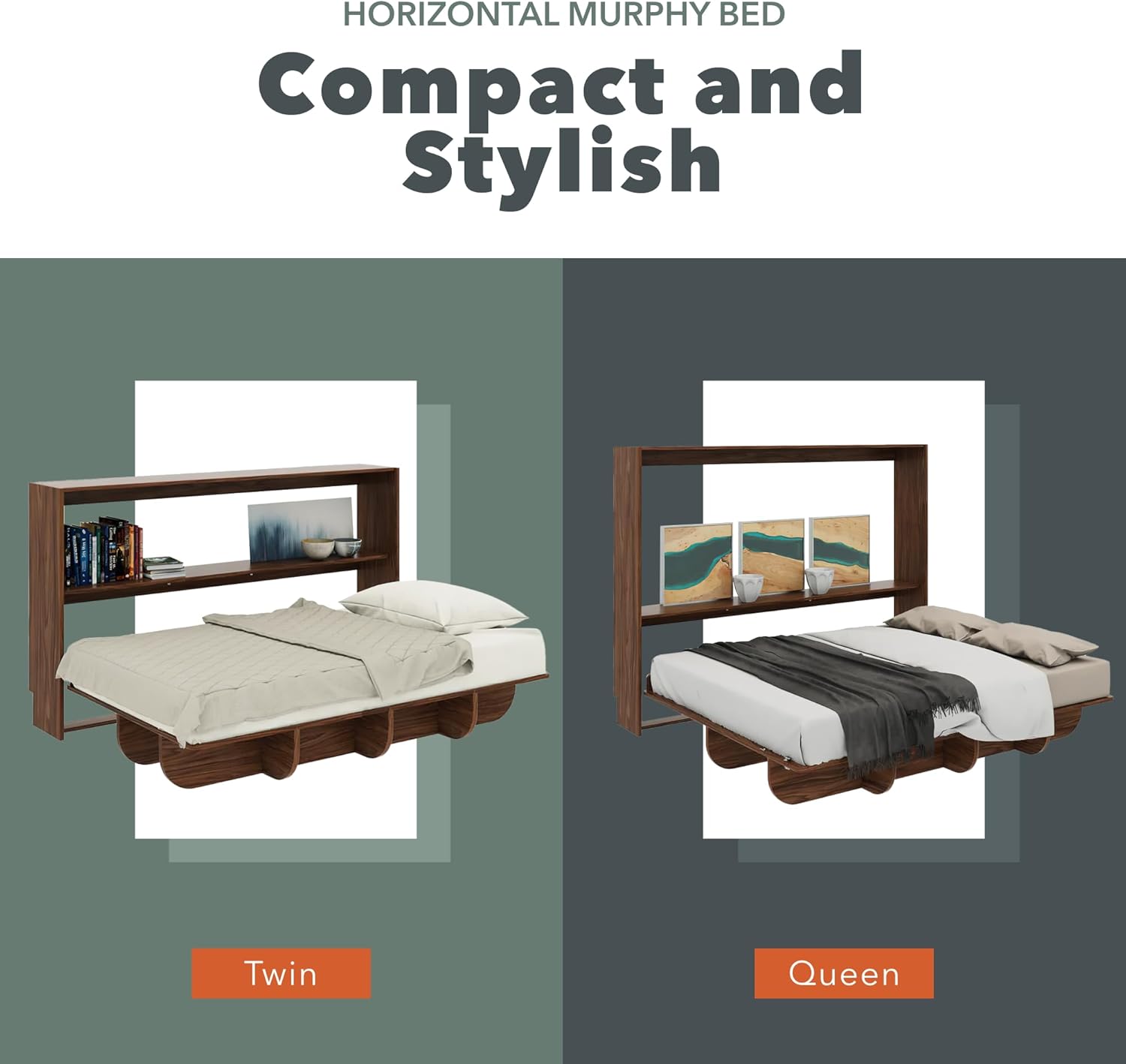 Lori Beds Twin Size Murphy Bed, Vertical Hideaway Wall Bed, Manual Fold, Space Saving Furniture, Folding into Shelves for Multipurpose Guest Room, Home, Office, Twin, Walnut Finish