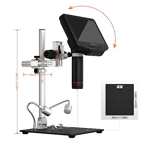 Andonstar AD407 3D HDMI Soldering Digital Microscope with Pro Metal Stand 4MP UHD and 7 inch Adjustable LCD Screen USB Video Microscopes for Phone Repairing SMT SMD DIY