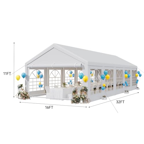 YITAHOME 16x32ft Heavy Duty Party Tent Outdoor Wedding Tent Canopy Event Shelters Upgraded Galvanized Steel Carport with Removable Sidewall Windows for Commercial and Parties, White