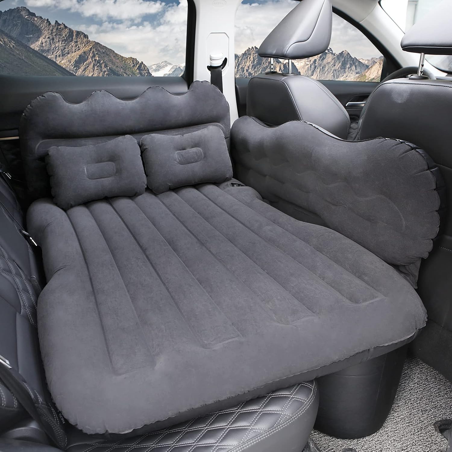 Lammyner Car Air Mattress Inflatable Bed SUV Air Mattress for Car Travel Bed Truck Air Mattress Car Sleeping for Camping Travel, Hiking, Trip and Other Outdoor Activities (Black)