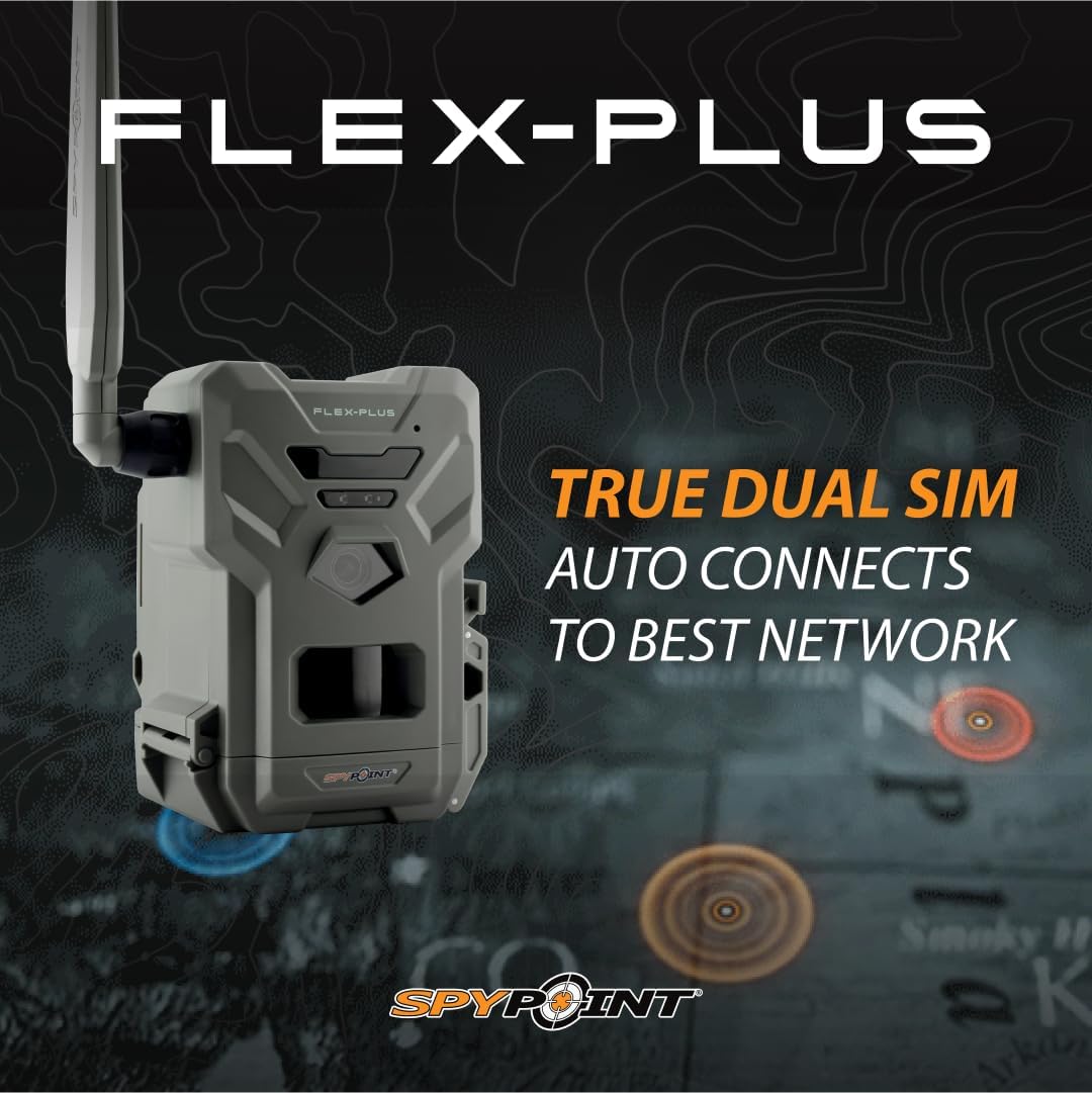 SPYPOINT FLEX-PLUS Cellular Trail Camera, 36MP Photos and 1080p Videos w/Sound, Double The Battery Capacity, GPS-Enabled, Dual-SIM LTE Connectivity, 100' Flash & Detection Range, 4 capture modes