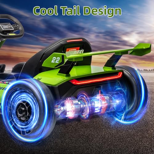 24V Electric Go Kart,300W Powerful Drift Kart for Kids, Electric Pedal Kart,with 300W Strong Motor, Drift/Sport Mode, Big Battery, Eva Tire,Length Adjustmen for Outdoor Racing Toy-White