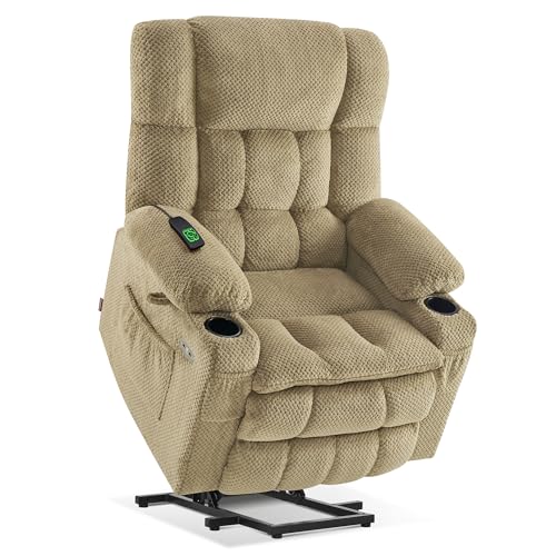 MCombo Dual Motor Power Lift Recliner Chair with Massage and Heat for Elderly People, Infinite Position, USB Ports, Cup Holders, Fabric 7890 (Medium-Regular, Burgundy)