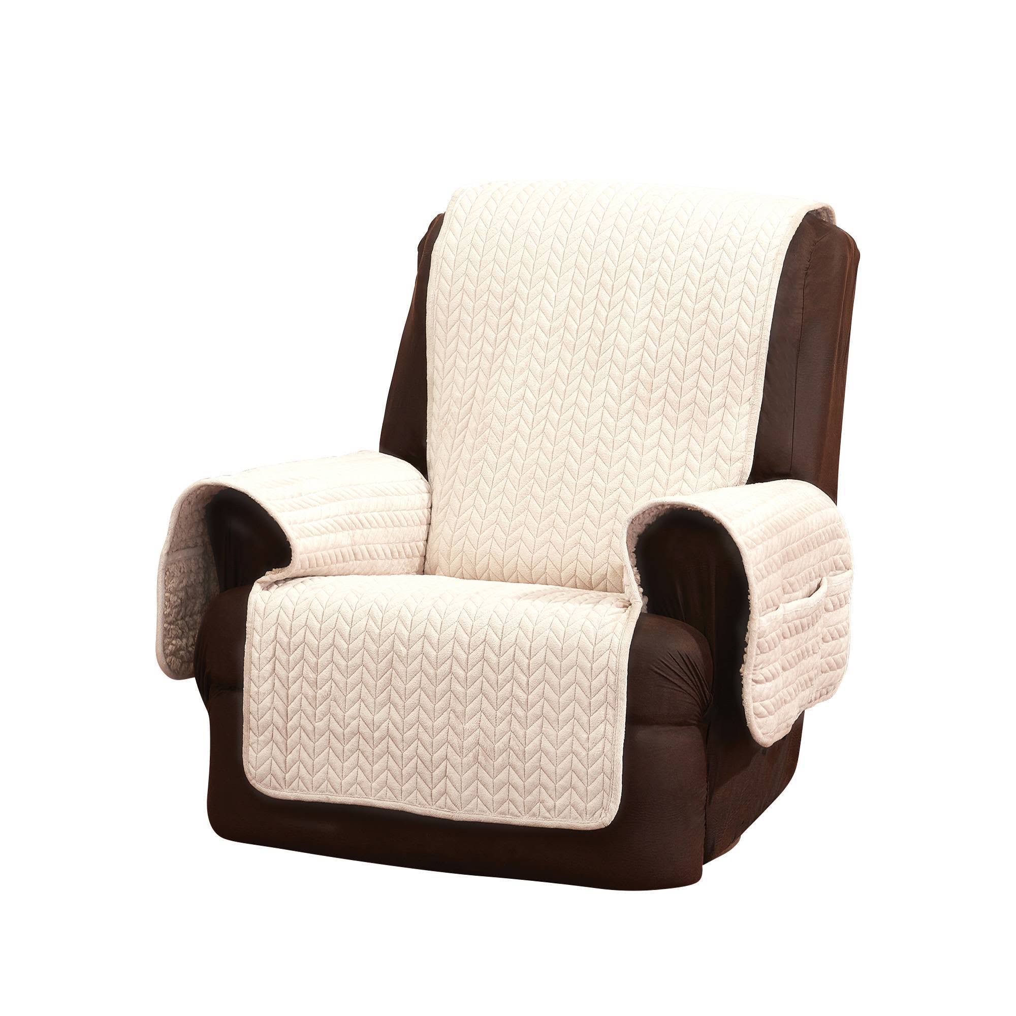 Sure Fit Quilted Cable REVERSE to Sherpa Recliner Furniture Cover ,Cream