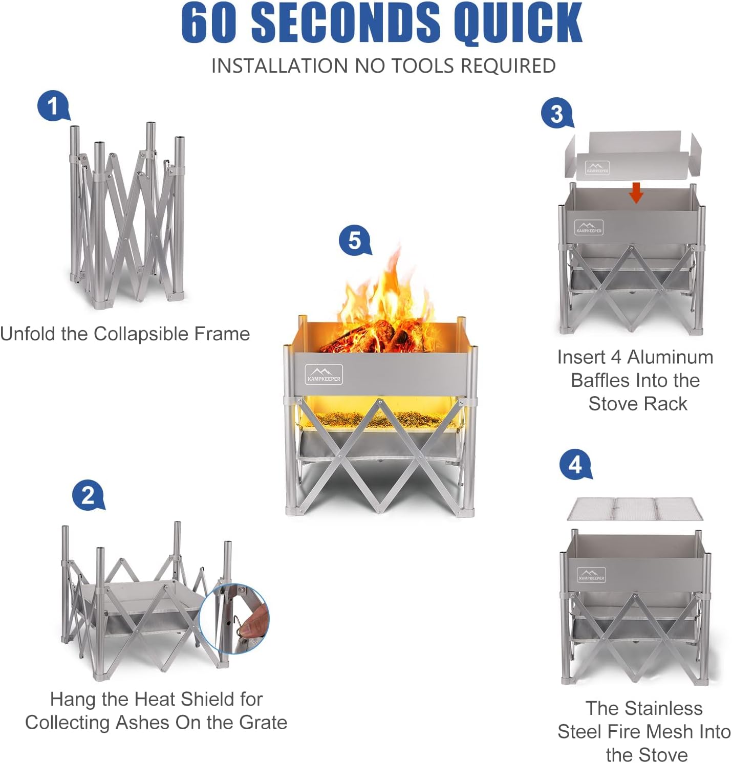 KAMPKEEPER Fire Pit 18 Inch Outdoor Wood Burning Fire Pit,Portable Fire Pit for Camping, Beach Parties,and More,Included Heat Shield for Leave No Trace Fires(Pop-Up Fire Pit + Heat Shield)