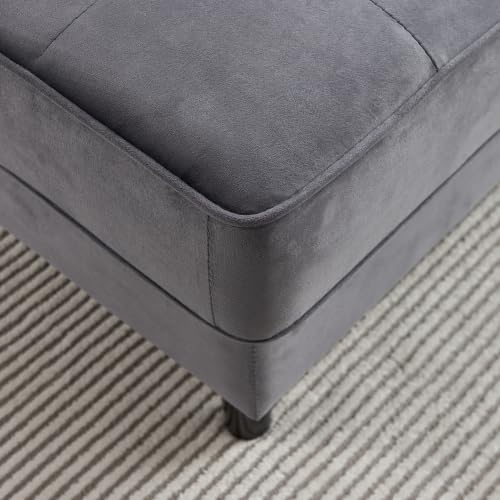 Velvet Chaise Lounge Chair, Modern Upholstered Velvet Chaise with Tufted Cushion, Sofa Recliner Lounge Chair with Adjustable Armrest and Pillows, Sleeper Chair for Living Room, Bedroom Office, Gray