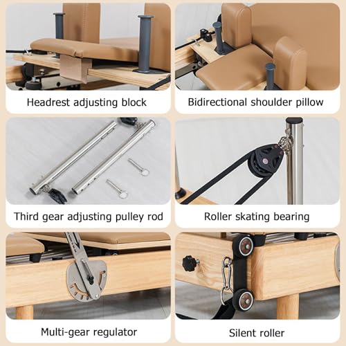 Pilates Bed Exercise Strength Training Foldable Reformer Equipment for Studio Home Gym Yoga Workout Mute Pilates Chair，coffee color…