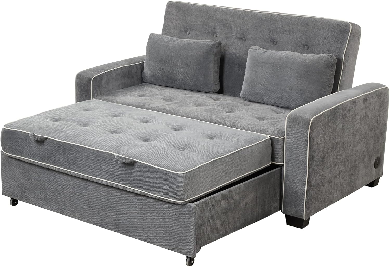 3 in 1 Multi-Functional Pull Out Sofa Bed , Linen Upholstered Convertible Sleeper Loveseat Couch Guest Daybed with Adjustable Backrest and Dual USB Charging Port for Living Room Office RV Furniture