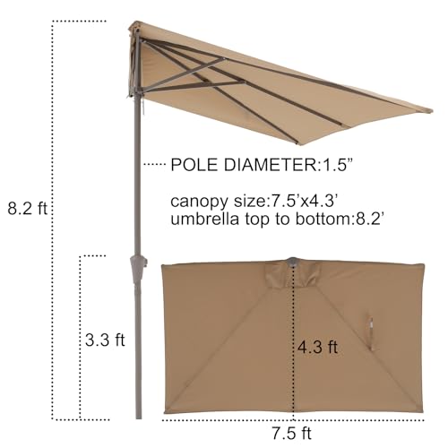 COBANA 7.5’ by 4’ Half Rectangular Outdoor Patio Umbrella with Base Included, Perfect for Balcony, Garden, Deck