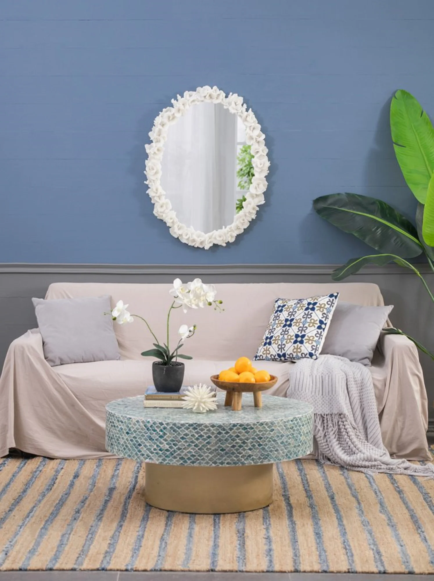 CC Home Furnishings Coral Oval Wall Mirror - 3' - White