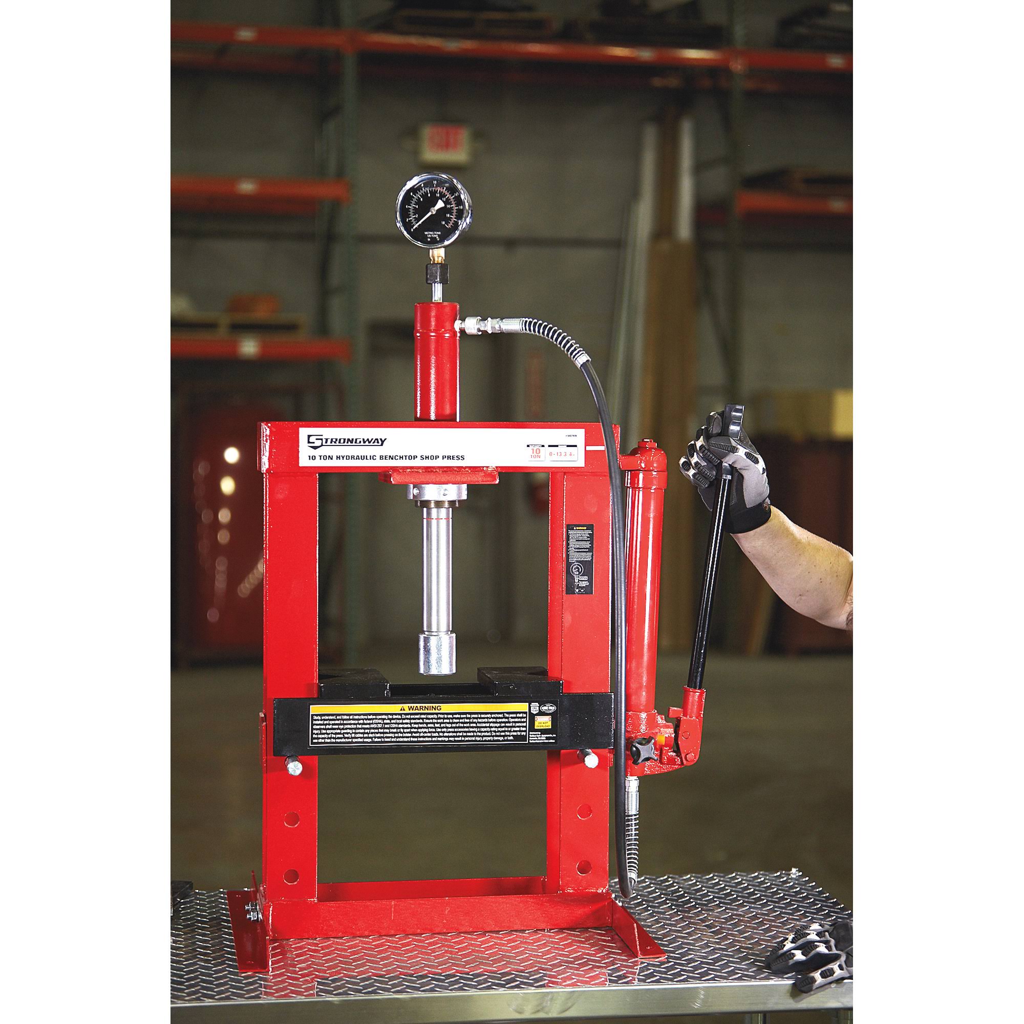 Strongway Benchtop 10-Ton Hydraulic Shop Press with Gauge NTY10003