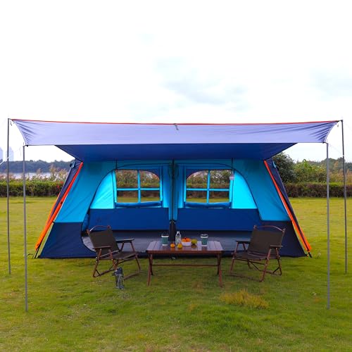 KTT Extra Large Tent 10-12-14 Person(Style-B),Family Cabin Tents,2 Rooms,3 Doors and 3 Windows with Mesh,Straight Wall,Waterproof,Double Layer,Big Tent for Outdoor,Picnic,Camping,Family Gathering