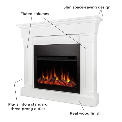Real Flame Crawford 48" Slim Indoor Electric Fireplace with Mantel for Living Room or Bedroom, Replaceable Fireplace Insert Heater, Realistic Log and Flame Effect, Remote Control, Timer.