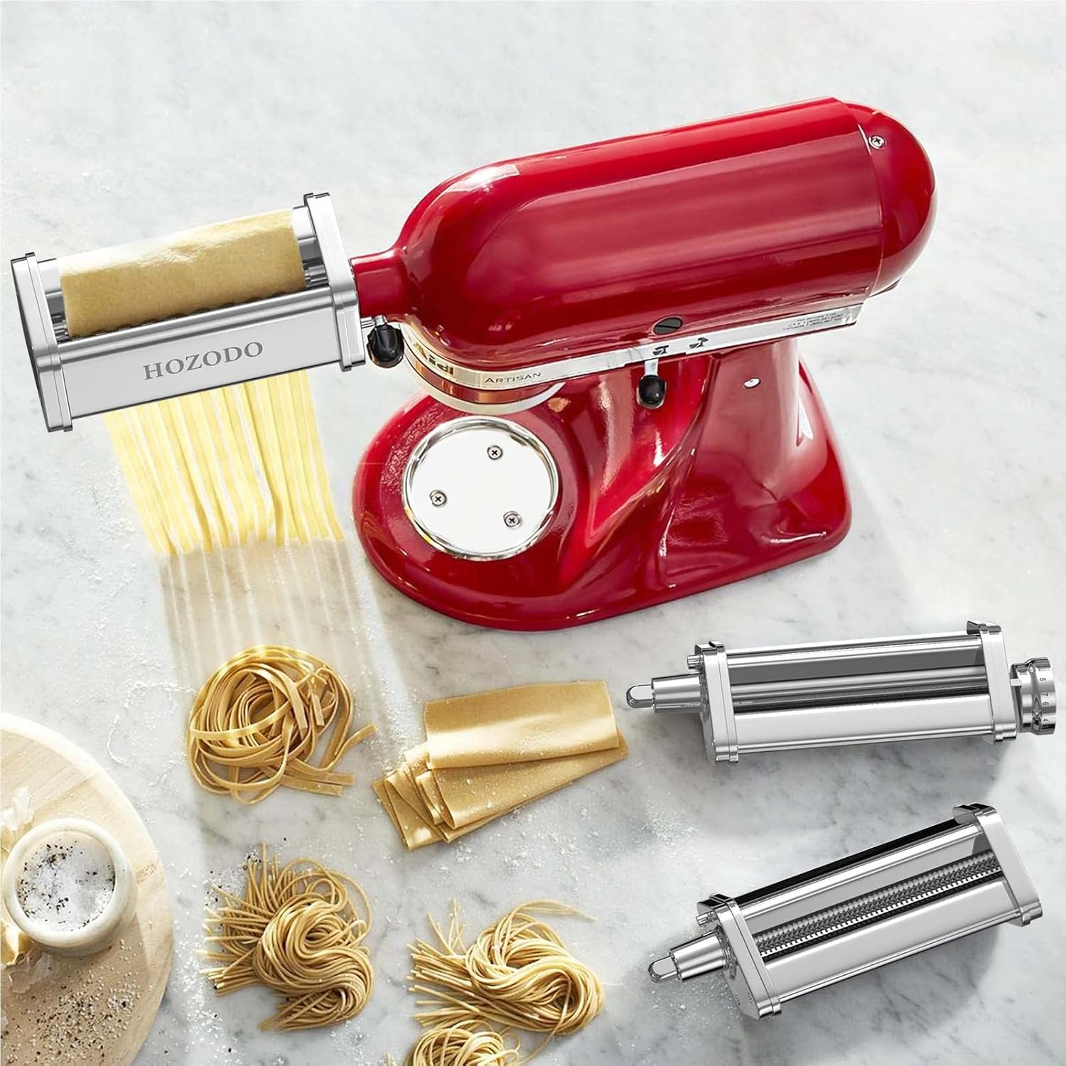 Pasta Attachment for KitchenAid Mixer, Includes Pasta Sheet Roller, Spaghetti Fettuccine Cutter, 3Pcs for Pasta Attachment by HOZODO