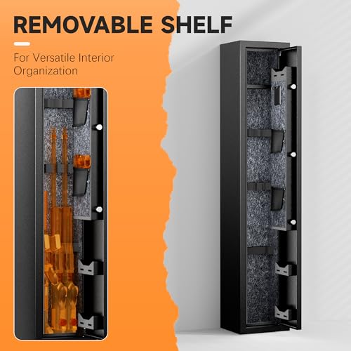 INTERGREAT 4-6 Rifle Gun Safe, Long Gun Safe Shotgun for Pistols and Home, Metal Gun Cabinet with Pockets for Handgun, 3 Adjustable Shelf, Firearms