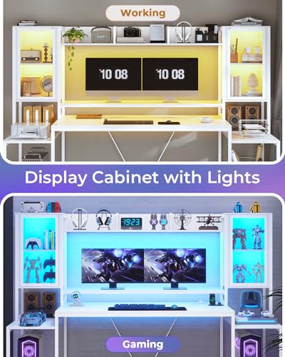 SEDETA Gaming Desk 74.8'' with LED Lights, Hutch and Storage Shelves, Computer Desk with Monitor Stand, Large PC Gamer Desk Workstation, Ergonomic Gaming Table for Bedroom, Living Room, Black