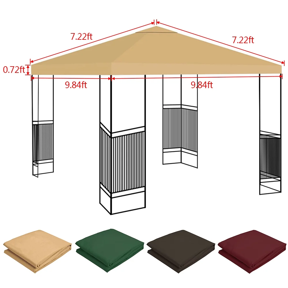 10x10ft Replacement Top Canopy Waterproof Cover Square Anti-UV Canopy Roof Pavilion Gazebo Tent Sunshade 10'x10' Khaki 1 Tier