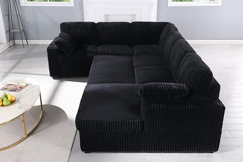 Oversized U-Shaped Sectional Sofa Couch Plush Corduroy Upholstered Modular Deep Seat Sofa&Couch Sectional W/Right Facing Chaise Lounge and 7 Toss Pillows for Home Apartment Living Room Furniture Sets