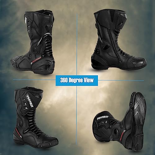 PROFIRST Motorbike Leather Boots Motorcycle Waterproof Motorbike Shoes Armored Boot Protection Anti Slip Racing Sports