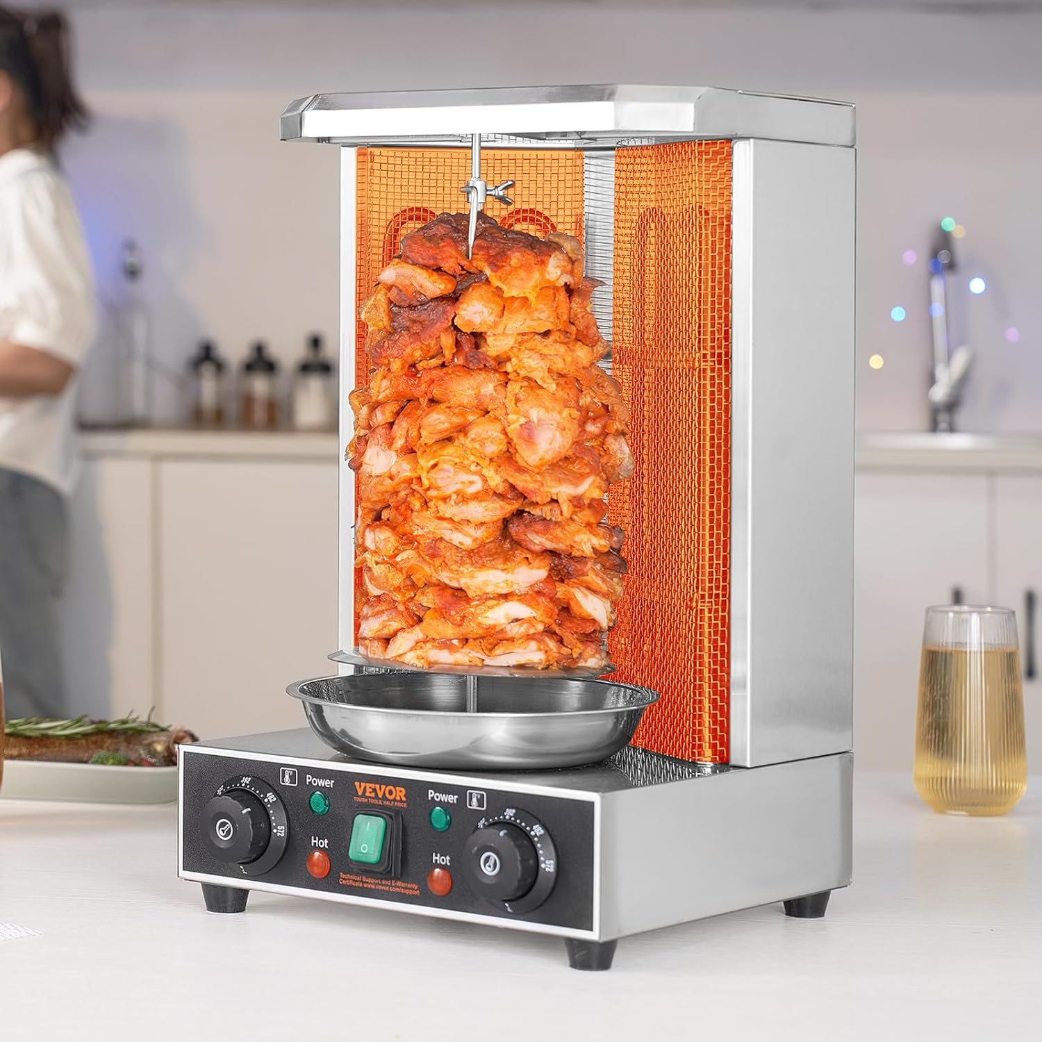 VEVOR Shawarma Grill Machine, 13 lbs Capacity, Chicken Shawarma Cooker Machine with 2 Burners, Electric Vertical Broiler Gyro Rotisserie Oven Doner Kebab Machine, for Home Restaurant Kitchen Parties